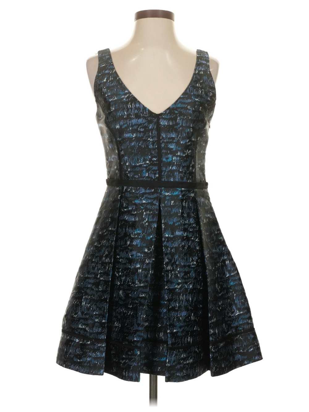 Proenza Schouler Black and Teal Textured Fit-and-Flare Dress